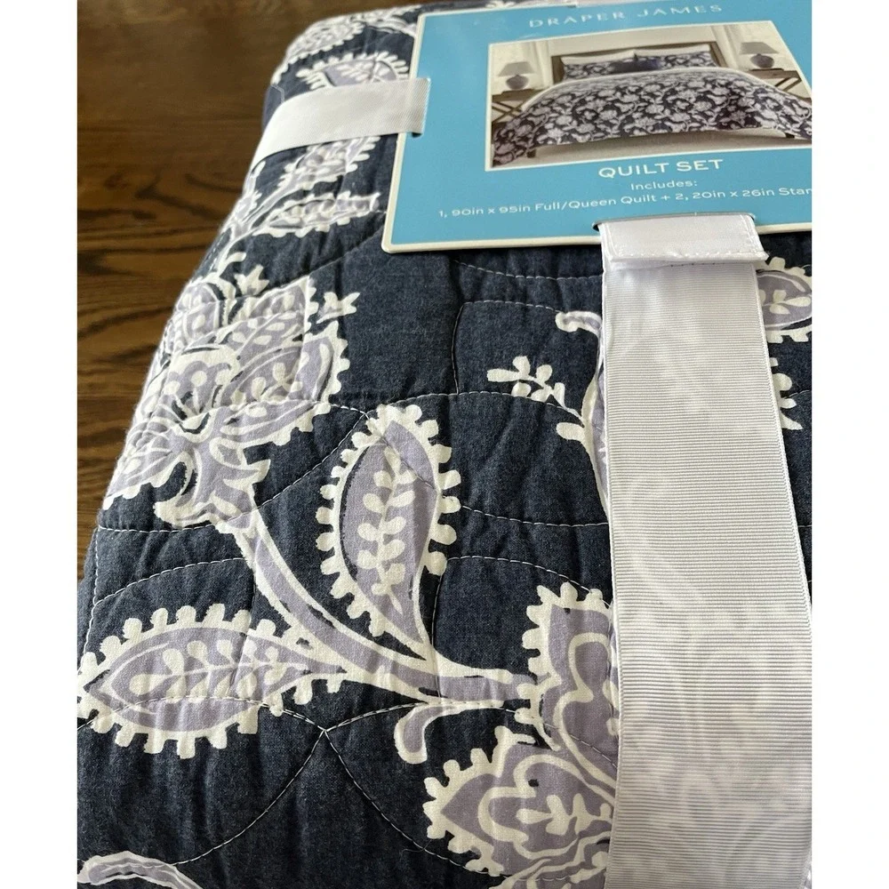 Draper James Full Queen Cotton Quilt Lessie Purple Navy White Paisley Floral New